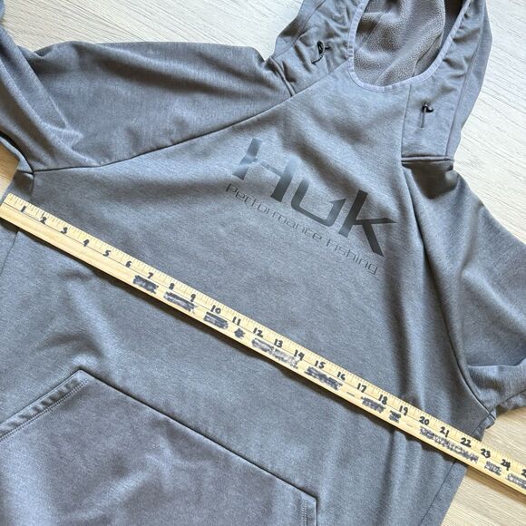 Huk Fin Hoodie Men Large Gray Base Layer Performance Fishing Fleece - Picture 3 of 12